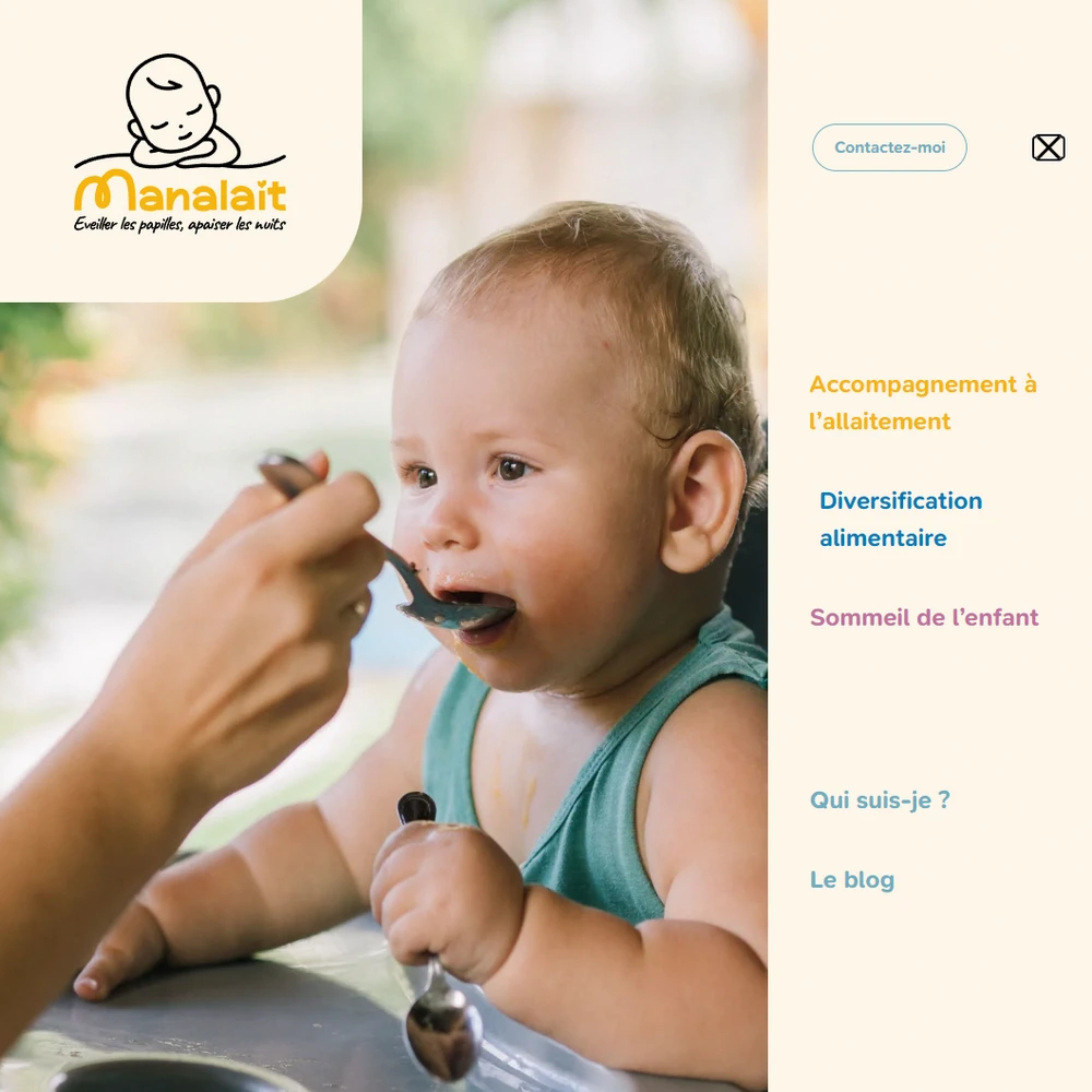 Détail du menu burger déplié du site de Manalait, réalisé par Kyoru