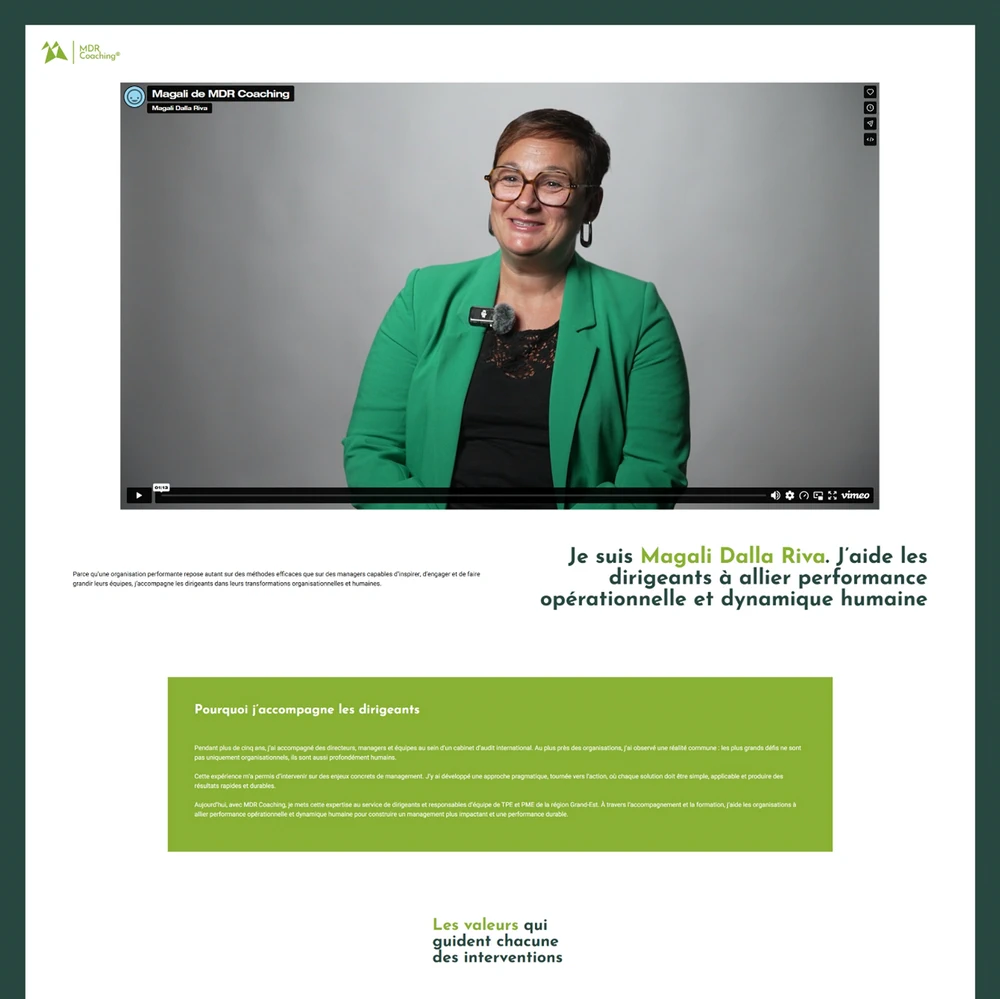 Vue de la page présentation du site de MDR Coaching créé par Kyoru