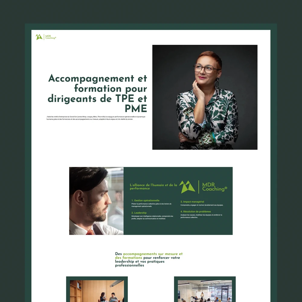 Vue de la page d’accueil du site vitrine de MDR Coaching, réalisé par Kyoru